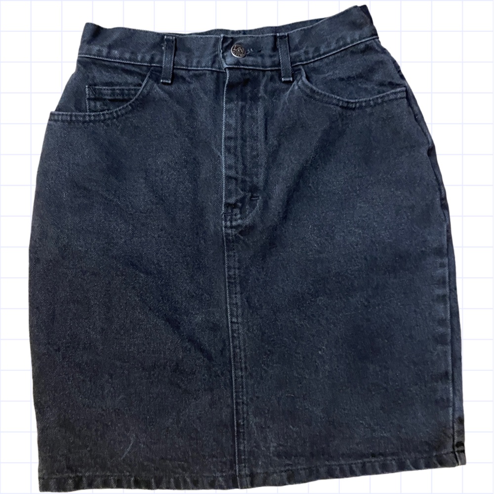 Vintage Lee Black stone wash denim high waisted mini skirt